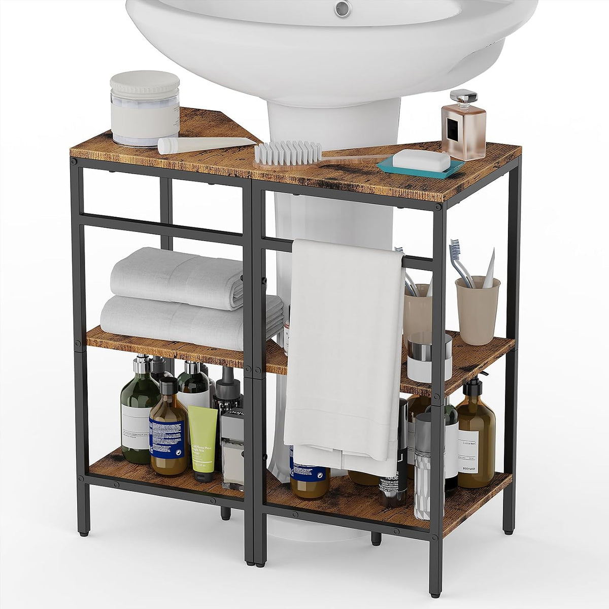 CADUKE Pedestal Sink Storage, 2 Pack Bathroom Under Vanity Storage Shelf