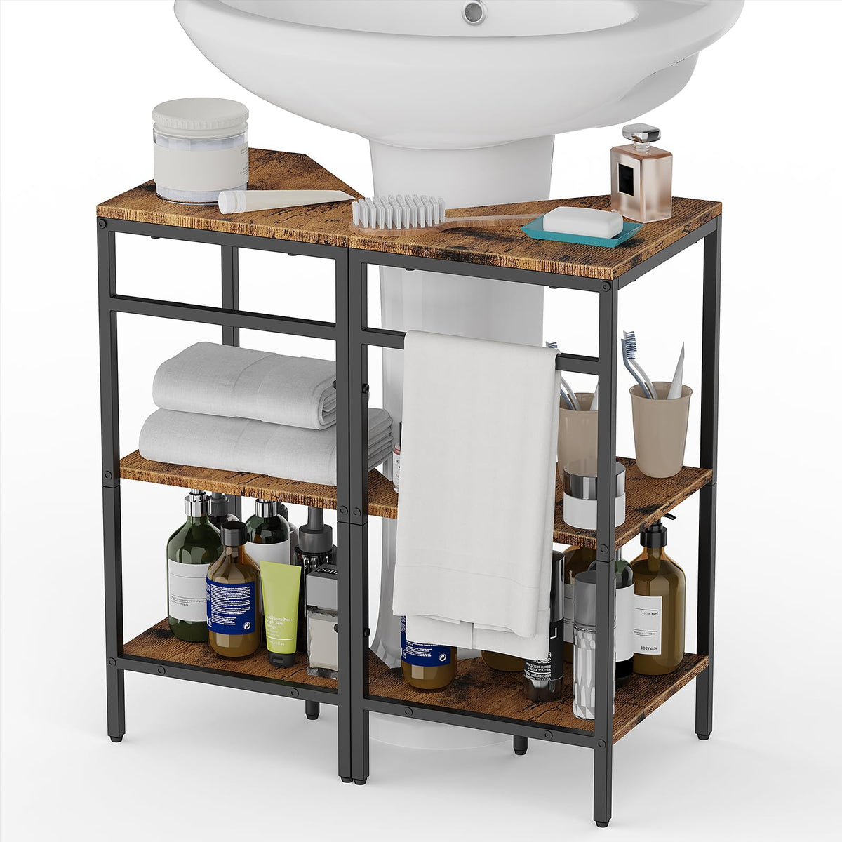 CADUKE Pedestal Sink Storage, 2 Pack Bathroom Under Vanity Storage Shelf