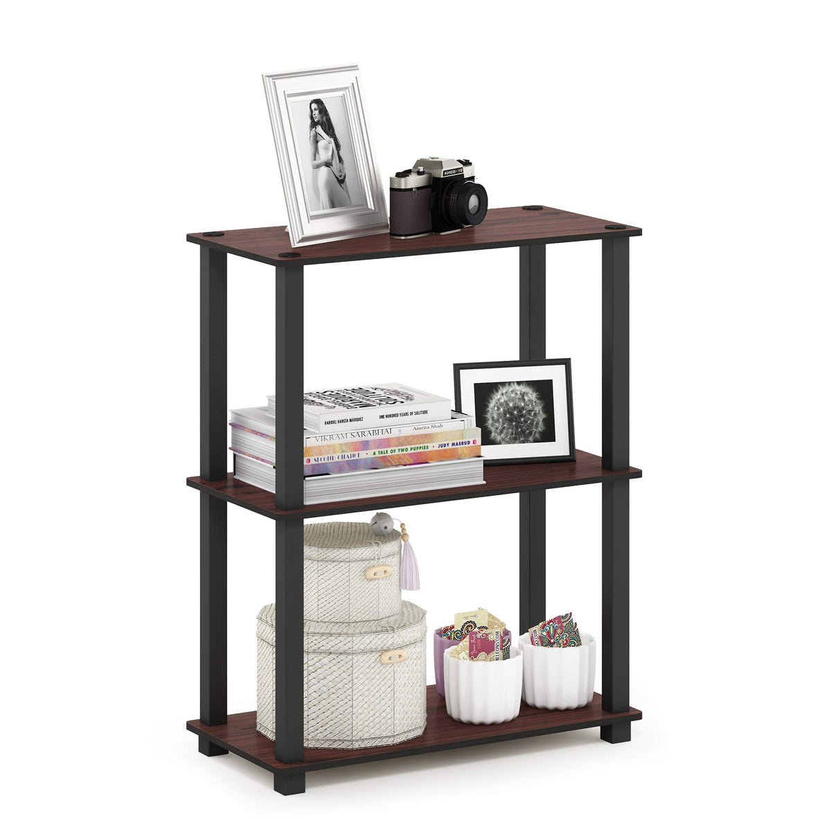 Furinno TURN-N-TUBE Corner Shelf, 5-Tier Corner Bookshelf, Open Storage Shelves, for Organization and Storage, Living Room, Home Office, Garage, Bedroom, Espresso