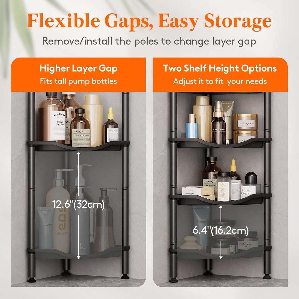 Lifewit 4 Tier Corner Shower Caddy with Hooks, Bathroom Organizer, Black