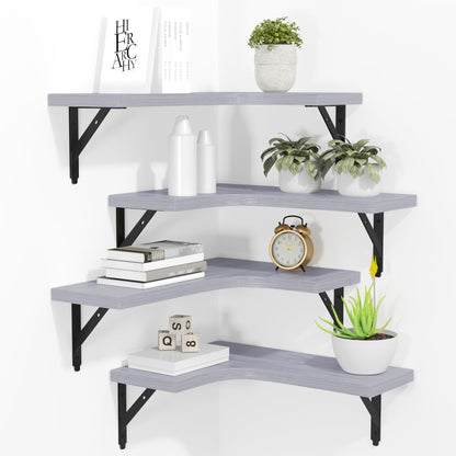 ROMGUAR CRAFT Corner Floating Shelves Wall Mounted Set of 4, Black