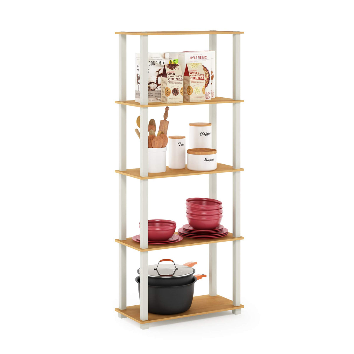 Furinno TURN-N-TUBE Corner Shelf, 5-Tier Corner Bookshelf, Open Storage Shelves, for Organization and Storage, Living Room, Home Office, Garage, Bedroom, Espresso