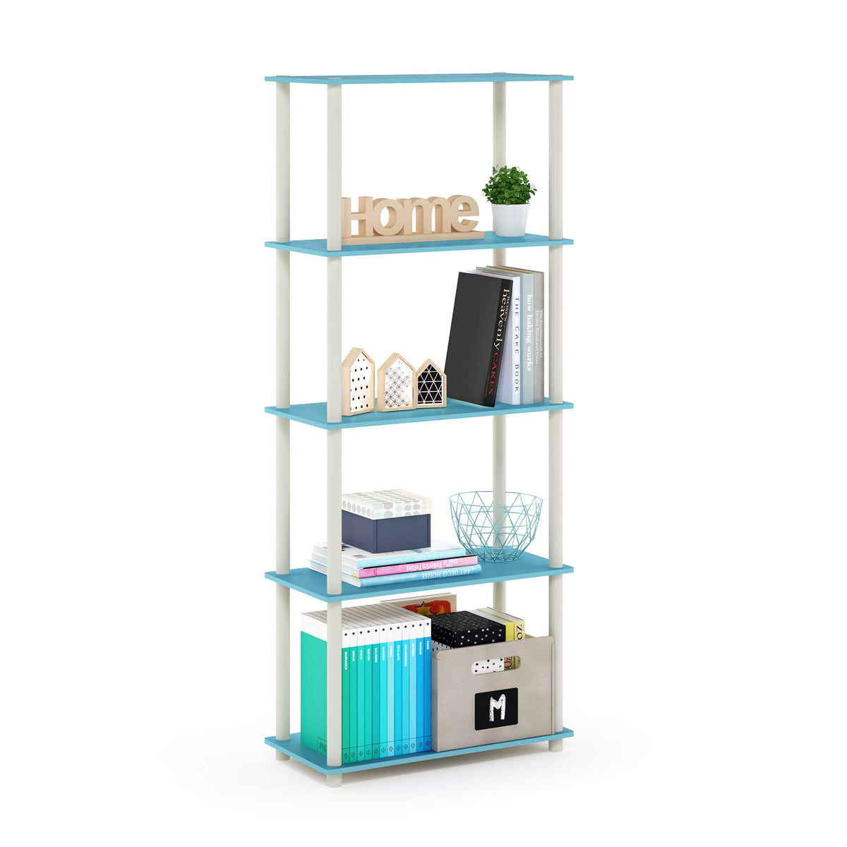 Furinno TURN-N-TUBE Corner Shelf, 5-Tier Corner Bookshelf, Open Storage Shelves, for Organization and Storage, Living Room, Home Office, Garage, Bedroom, Espresso