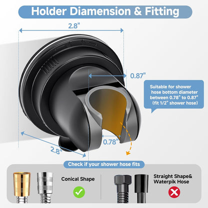 Shower Head Holder Suction, Black Removable Adjustable No-Drill