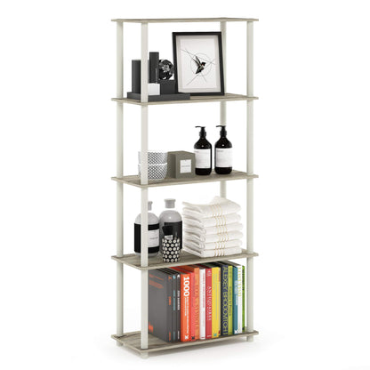 Furinno TURN-N-TUBE Corner Shelf, 5-Tier Corner Bookshelf, Open Storage Shelves, for Organization and Storage, Living Room, Home Office, Garage, Bedroom, Espresso