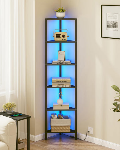 TUTOTAK Corner Shelf with LED Light, 6-Tier Corner Bookshelf