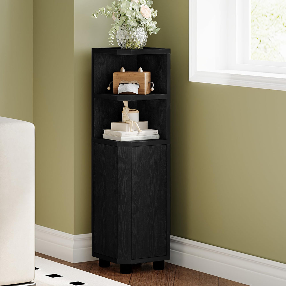 Hzuaneri Corner Cabinet, Tall Bathroom Corner Cabinet with Doors