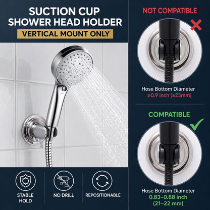 HOME&I Suction Cup Shower Head Holder for Handheld Shower–Includes 3M Adhesive Disc, No Drill, 3-Inch Vacuum Suction, Removable & Repositionable Vertical Wall Mount,Waterproof ABS,Universal 22mm Slot