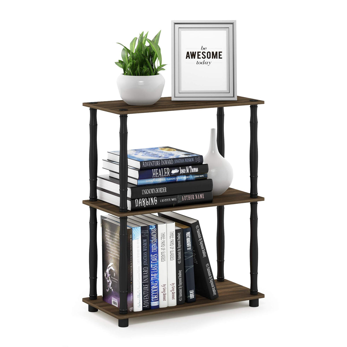 Furinno TURN-N-TUBE Corner Shelf, 5-Tier Corner Bookshelf, Open Storage Shelves, for Organization and Storage, Living Room, Home Office, Garage, Bedroom, Espresso