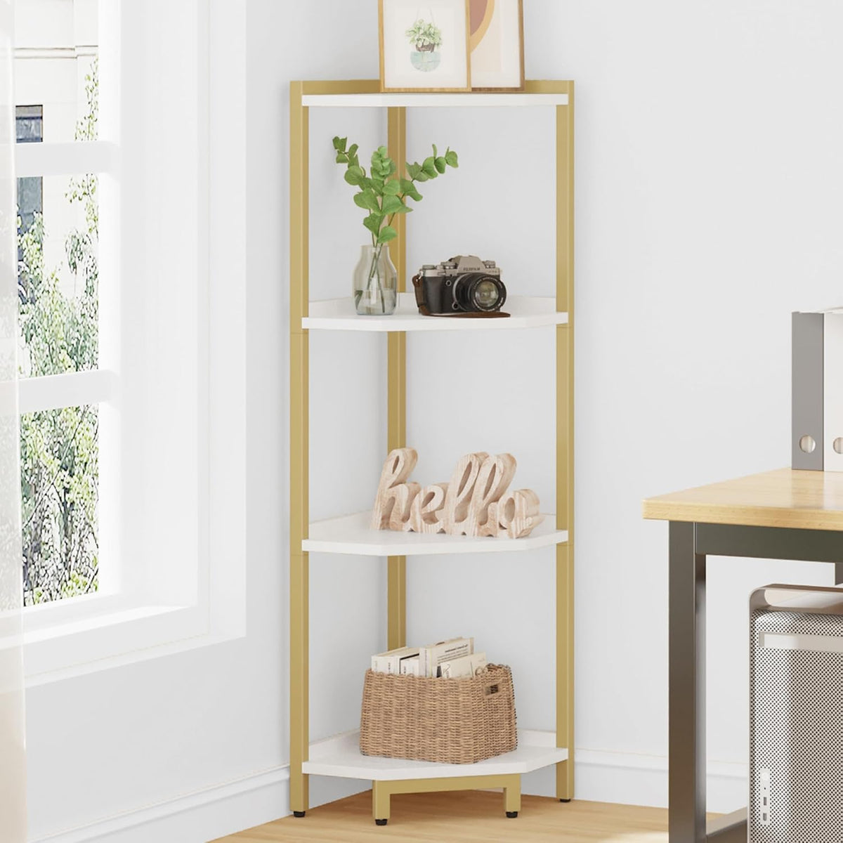 Hzuaneri Corner Shelf Stand 4-Tier Corner Bookshelf Storage Standing Shelf