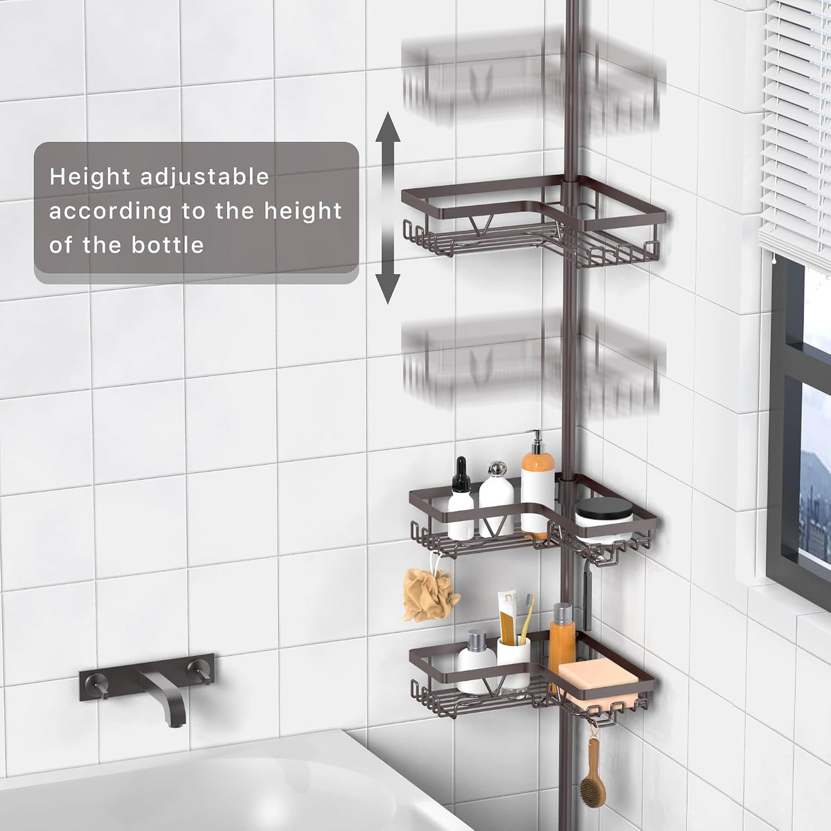 KEGII 4-Tier Corner Shower Caddy Tension Pole, Bathroom Shelf, Bronze