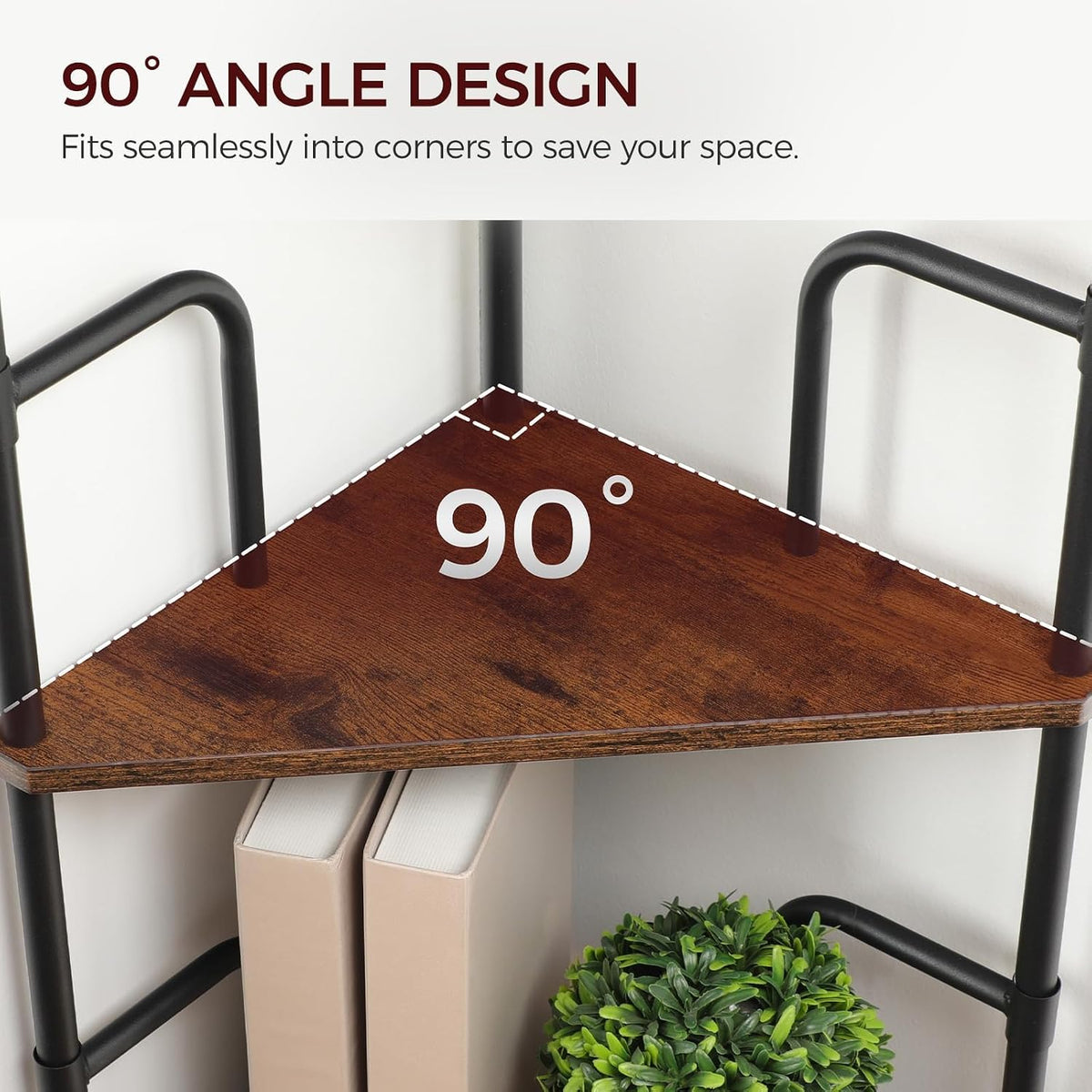 MAHANCRIS 6-Tier Corner Shelf, 65" Tall Corner Bookshelf with Metal Frame, Narrow Display Shelf Stand, Industrial Corner Bookcase for Living Room, Bedroom, Home Office, Rustic Brown CSHR6601