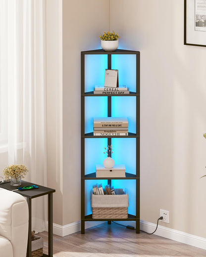 TUTOTAK Corner Shelf with LED Light, 6-Tier Corner Bookshelf