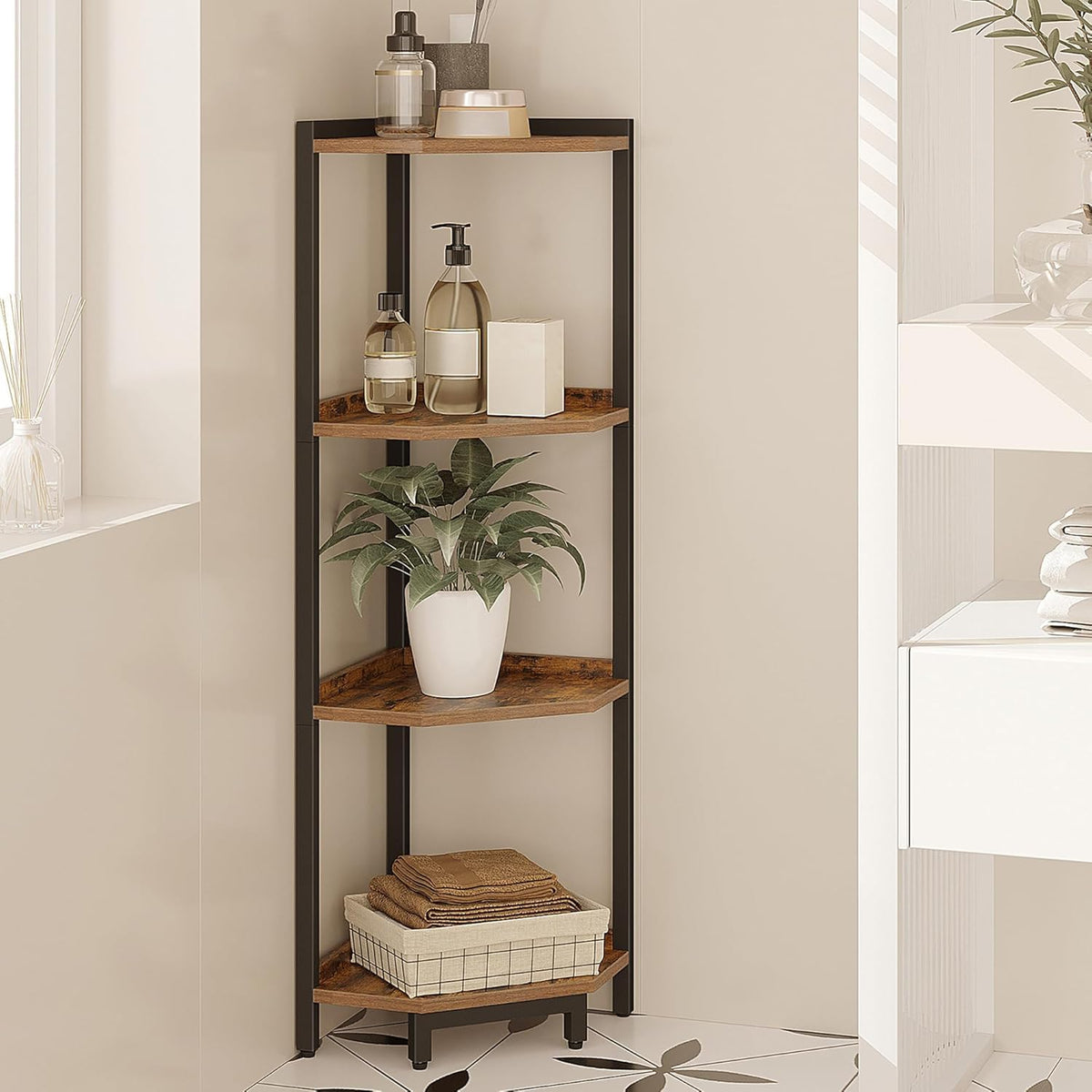 Hzuaneri Corner Shelf Stand 4-Tier Corner Bookshelf Storage Standing Shelf