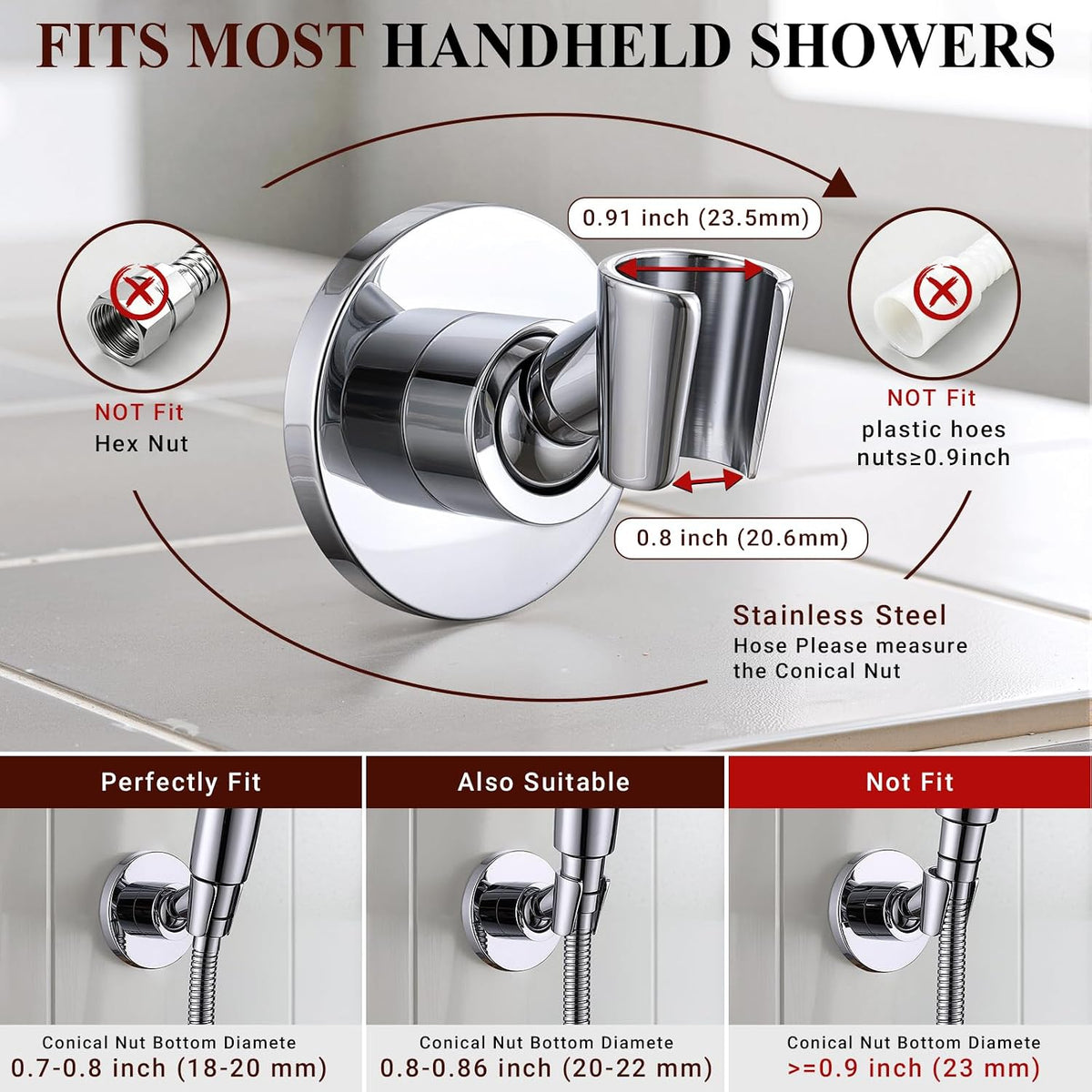 Metal Handheld Shower Head Holder, Strong Adhesive Mount
