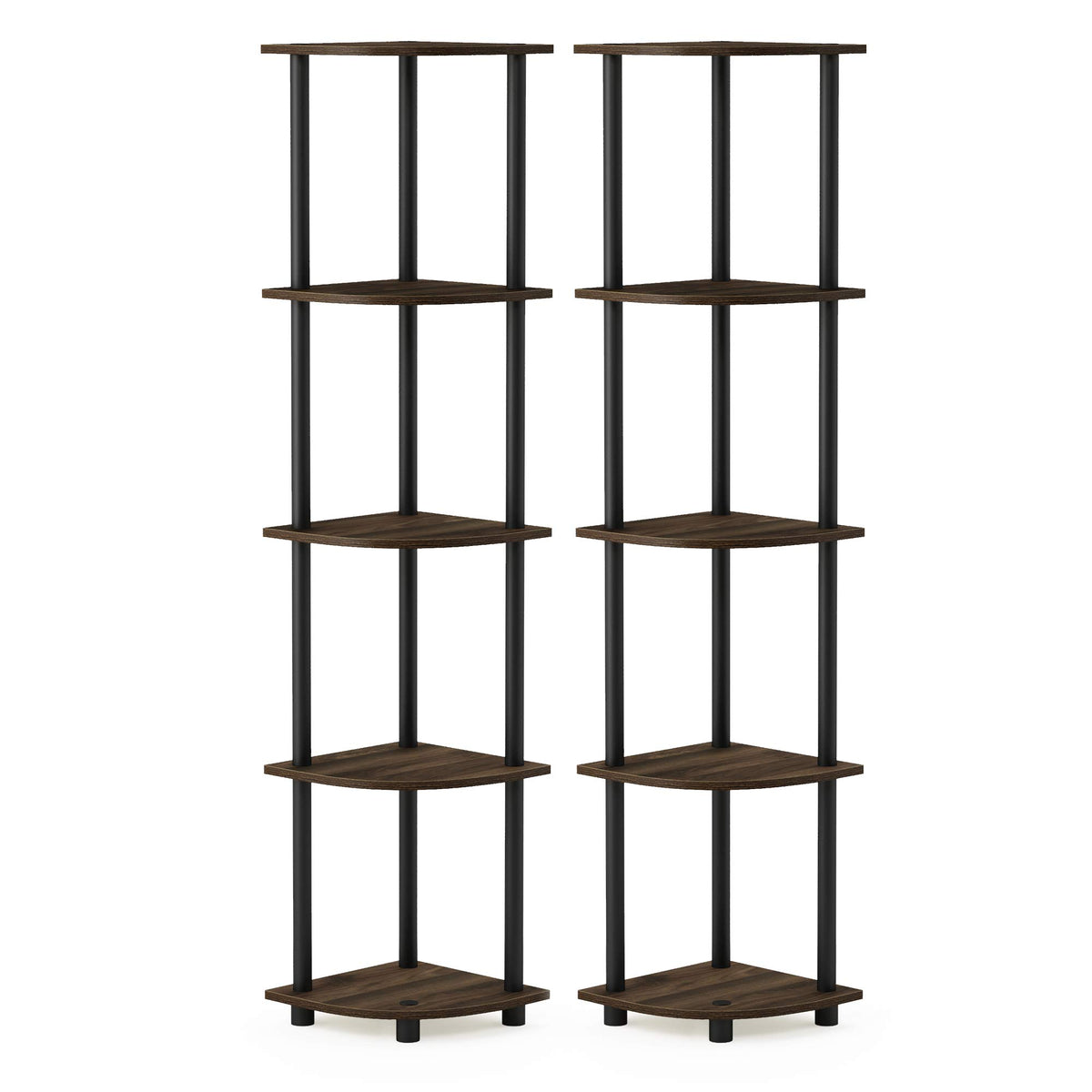Furinno TURN-N-TUBE Corner Shelf, 5-Tier Corner Bookshelf, Open Storage Shelves, for Organization and Storage, Living Room, Home Office, Garage, Bedroom, Espresso