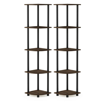 Furinno TURN-N-TUBE Corner Shelf, 5-Tier Corner Bookshelf, Open Storage Shelves, for Organization and Storage, Living Room, Home Office, Garage, Bedroom, Espresso