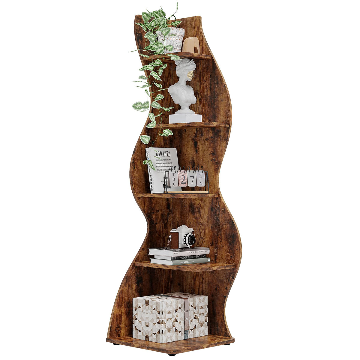 Tribesigns Corner Shelf, Modern 5-Tier Wall Corner Bookshelf, Stylish Corner Small Bookcase Storage Rack Plant Stand with Unique Shape for Living Room, Home Office (Sage Green, 1PC)