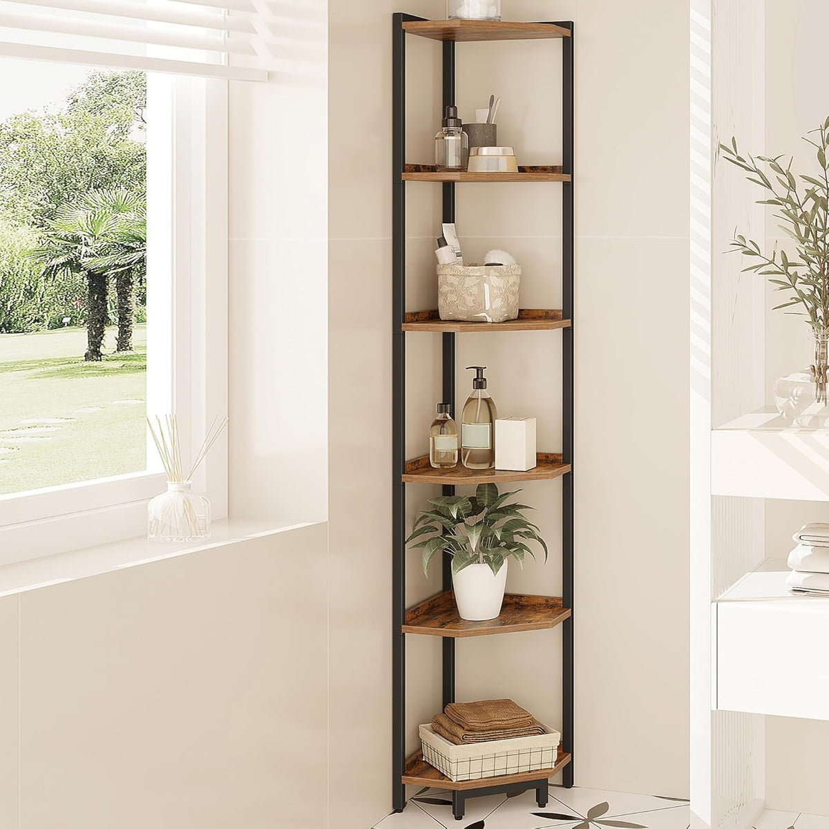 Hzuaneri Corner Shelf Stand 4-Tier Corner Bookshelf Storage Standing Shelf