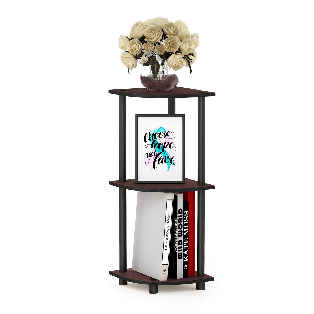 Furinno Turn-N-Tube Corner Shelf, 5-Tier Corner Bookshelf, Open Storage Shelves, for Organization and Storage, Living Room, Home Office, Garage, Bedroom, Black Espresso