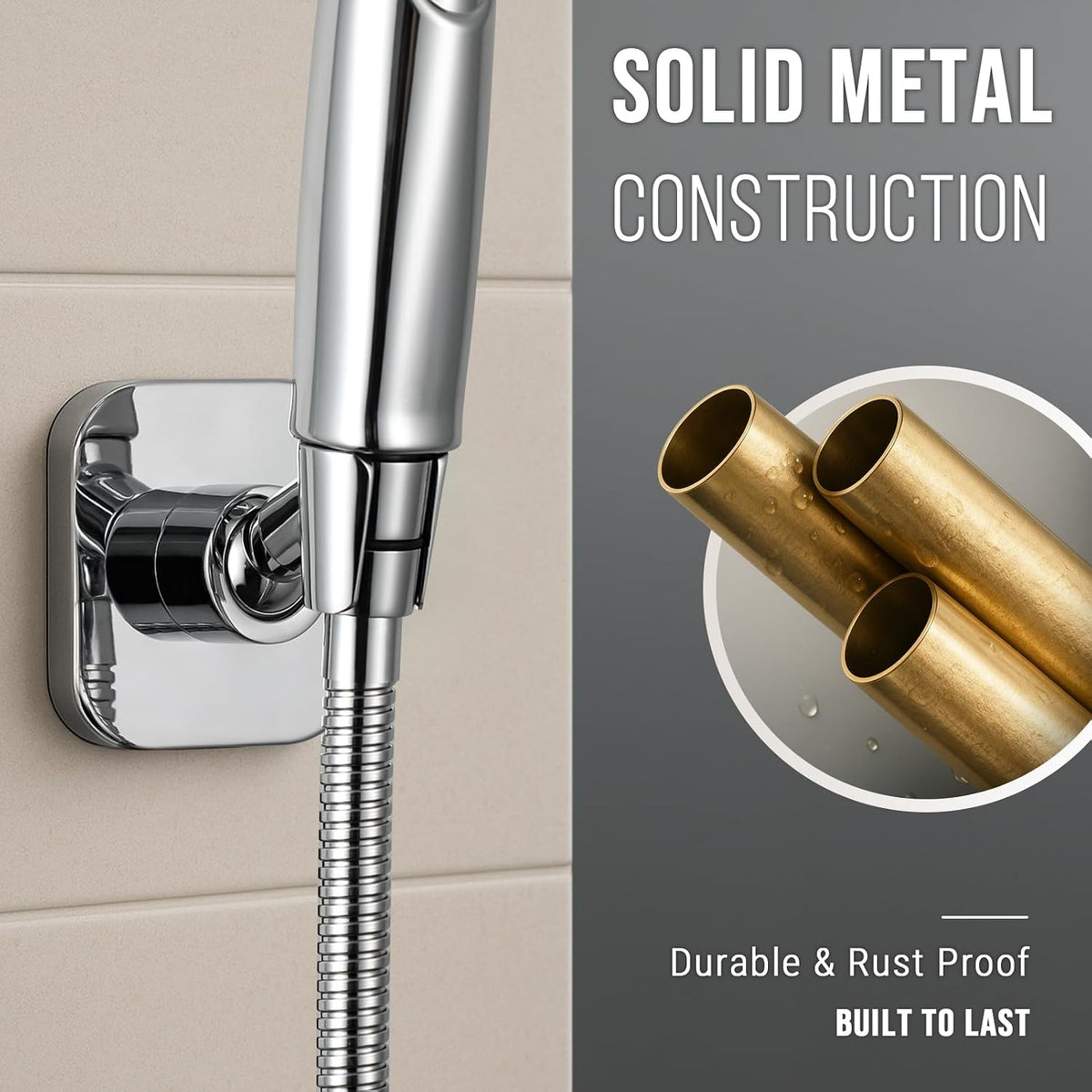 G-Promise Metal Handheld Shower Head Holder, No-Drill Install (Chrome)