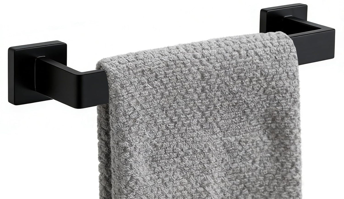 24 Inch Bathroom Towel Bar SUS304 Stainless Steel Matte Black Towel Holder Wall Mounted Heavy Duty Towel Rack Bathroom Towel Rod Modern Square Base Design(1, Matte Black, 24 Inch)
