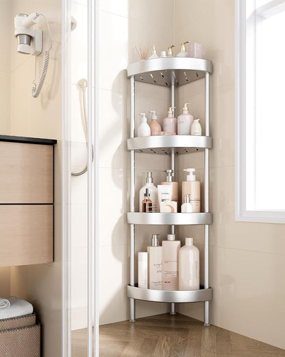 Nieifi 4 Tier Aluminum Corner Shower Caddy Standing Rustproof-Silver