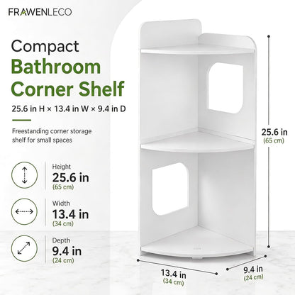 3-Tier Bathroom Corner Shelf, PVC Freestanding Corner Storage Shelf for Bathroom, Toilet, Shower, Kitchen and Small Spaces, Triangle Floor Organizer Rack, White