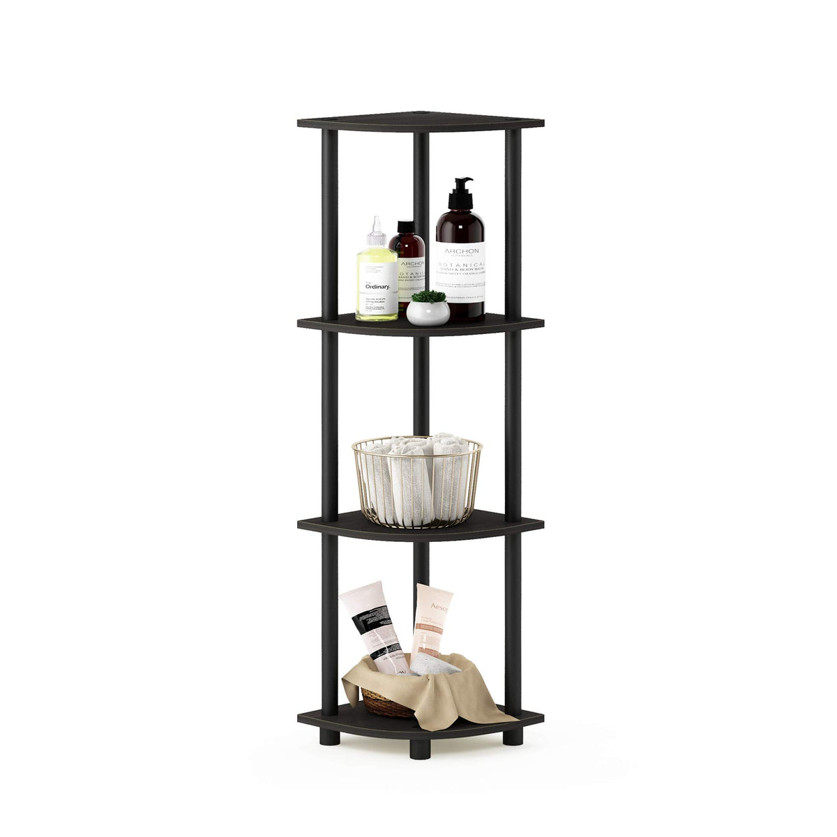 Furinno Turn-N-Tube Corner Shelf, 5-Tier Corner Bookshelf, Open Storage Shelves, for Organization and Storage, Living Room, Home Office, Garage, Bedroom, Black Espresso