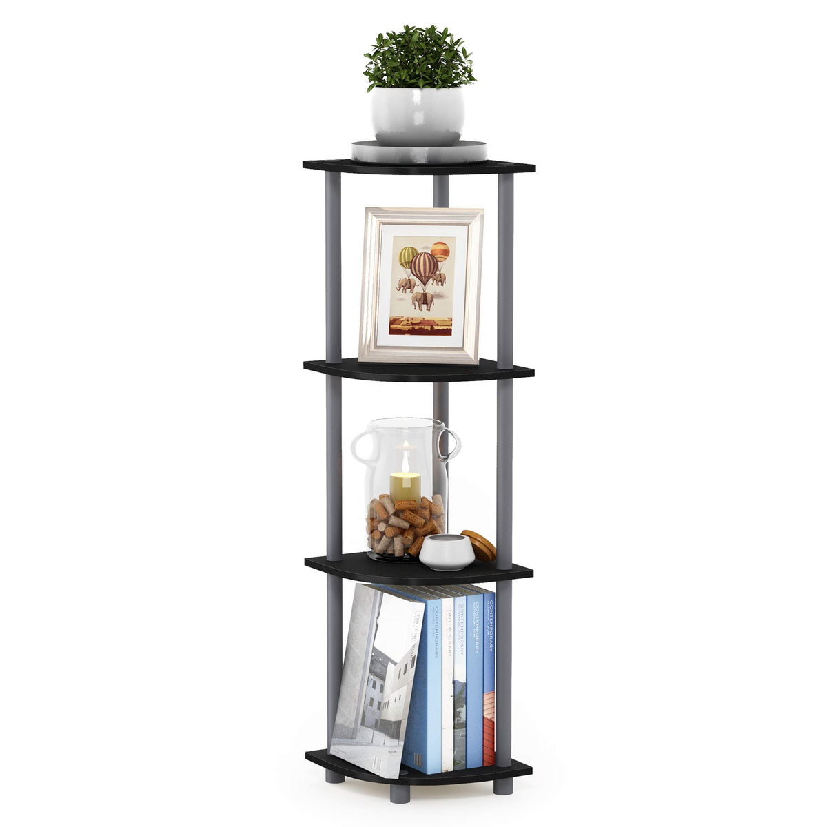Furinno Turn-N-Tube Corner Shelf, 5-Tier Corner Bookshelf, Open Storage Shelves, for Organization and Storage, Living Room, Home Office, Garage, Bedroom, Black Espresso