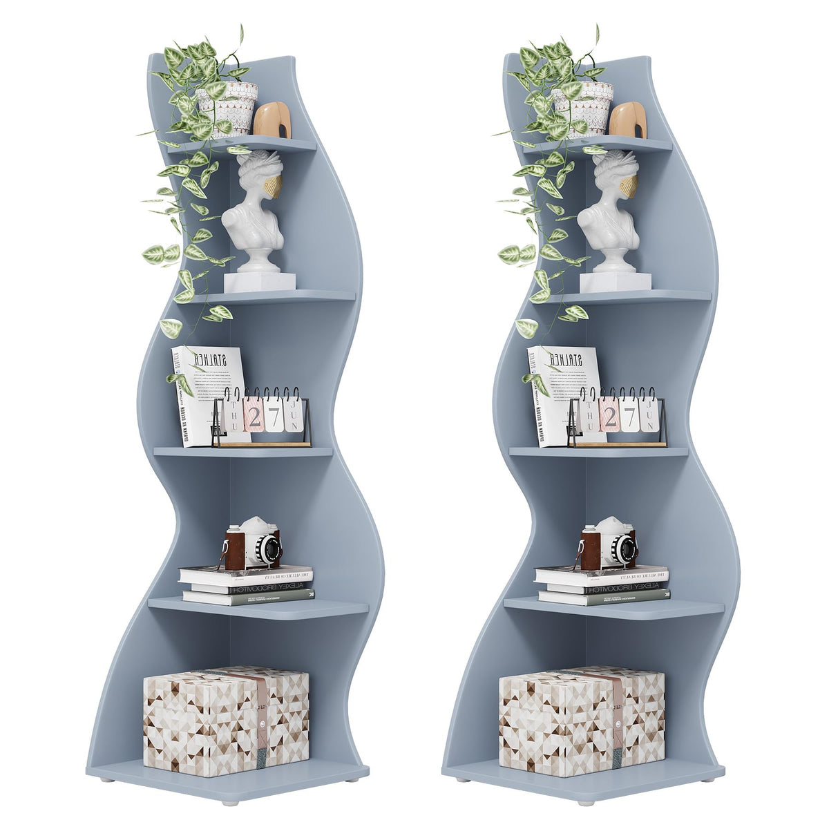 Tribesigns Corner Shelf, Modern 5-Tier Wall Corner Bookshelf, Stylish Corner Small Bookcase Storage Rack Plant Stand with Unique Shape for Living Room, Home Office (Sage Green, 1PC)