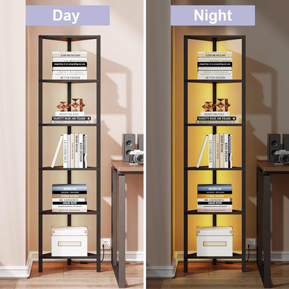 TUTOTAK Corner Shelf with LED Light, 6-Tier Corner Bookshelf