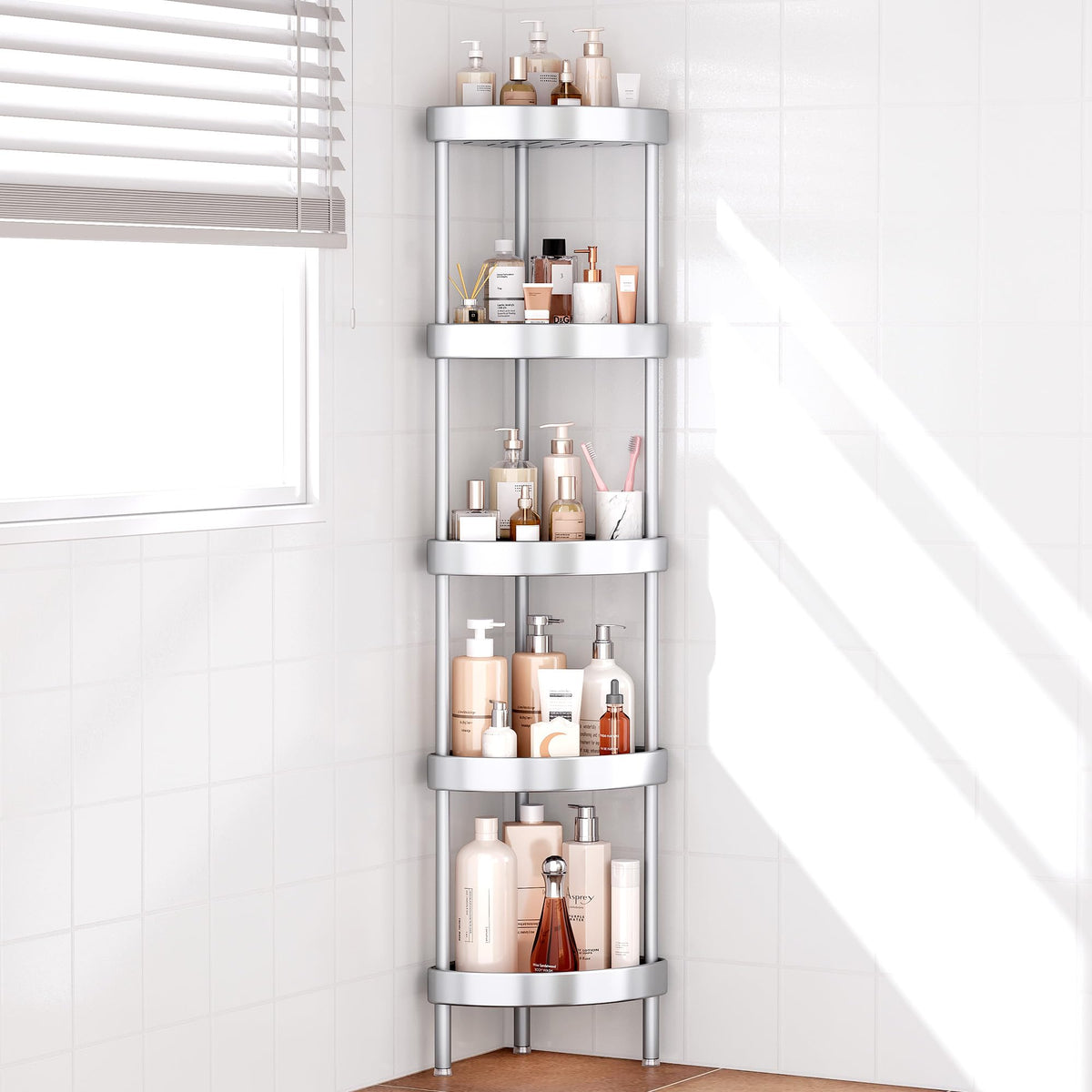 Nieifi 4 Tier Aluminum Corner Shower Caddy Standing Rustproof-Silver