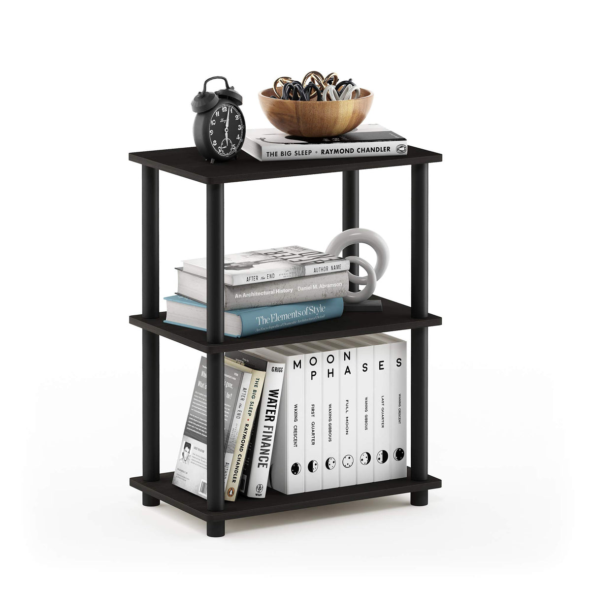 Furinno TURN-N-TUBE Corner Shelf, 5-Tier Corner Bookshelf, Open Storage Shelves, for Organization and Storage, Living Room, Home Office, Garage, Bedroom, Espresso