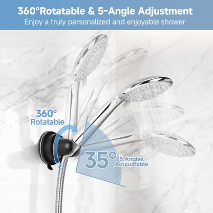 Shower Head Holder Suction, Black Removable Adjustable No-Drill
