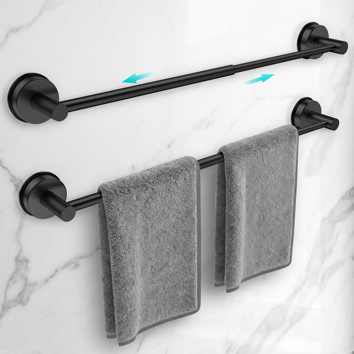 Adjustable Suction Cup Towel Bar for Bathroom Wall,14.6Inch~24 Inch Towel Racks for Bathroom,Stainless Steel Bath Towel Holder for Shower(Brushed Silver)