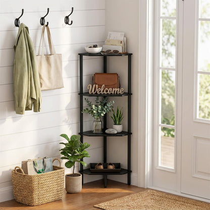 3 Tier Bamboo Corner Shelf, Storage Stand with Adjustable Feet, Small Spaces Corner Bookshelf, Plant Stand, Space-Saving Organizer Shelves, Small Corner Table for Bathroom Kitchen Living Room