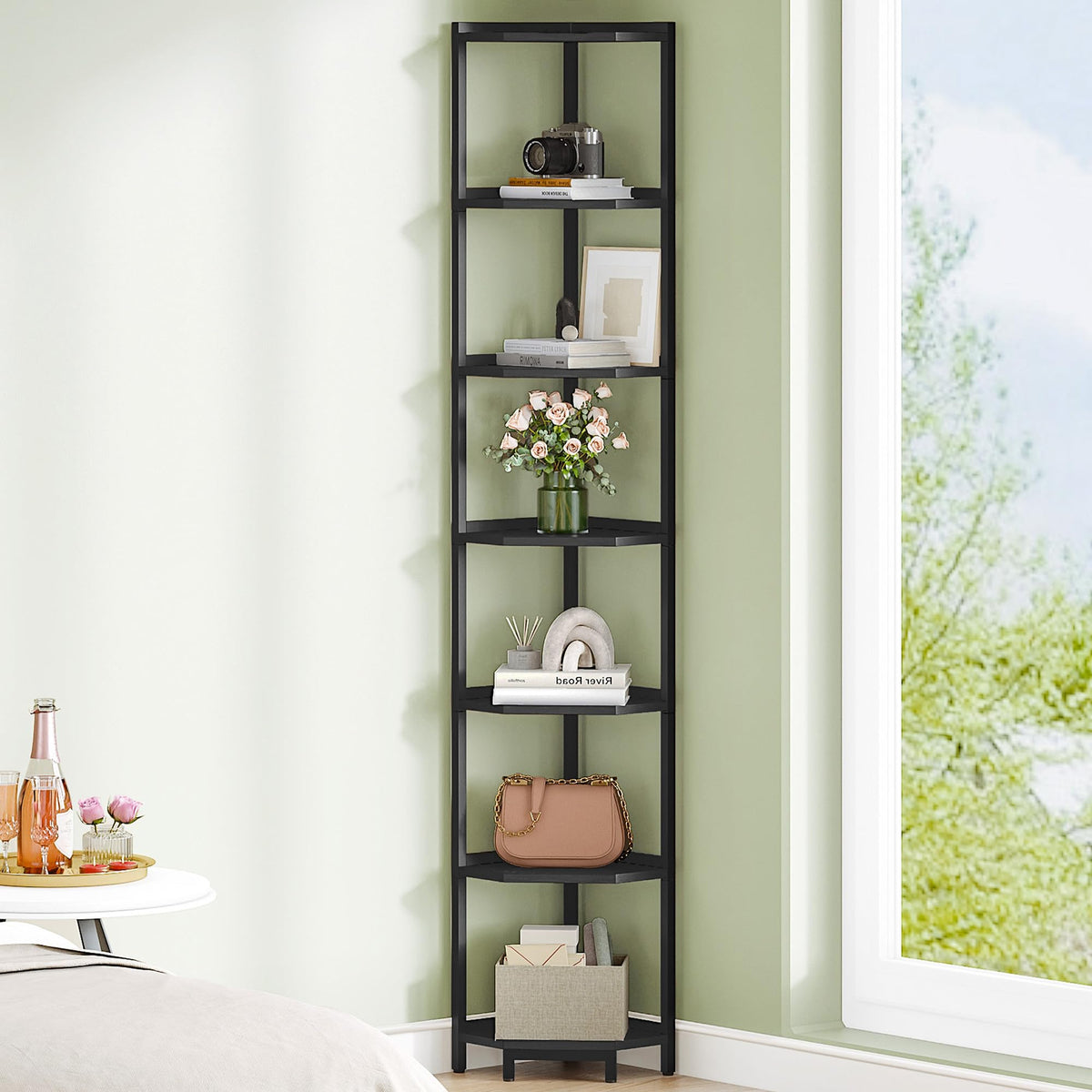 Hzuaneri Corner Shelf Stand 4-Tier Corner Bookshelf Storage Standing Shelf