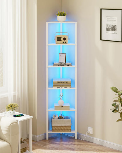 TUTOTAK Corner Shelf with LED Light, 6-Tier Corner Bookshelf