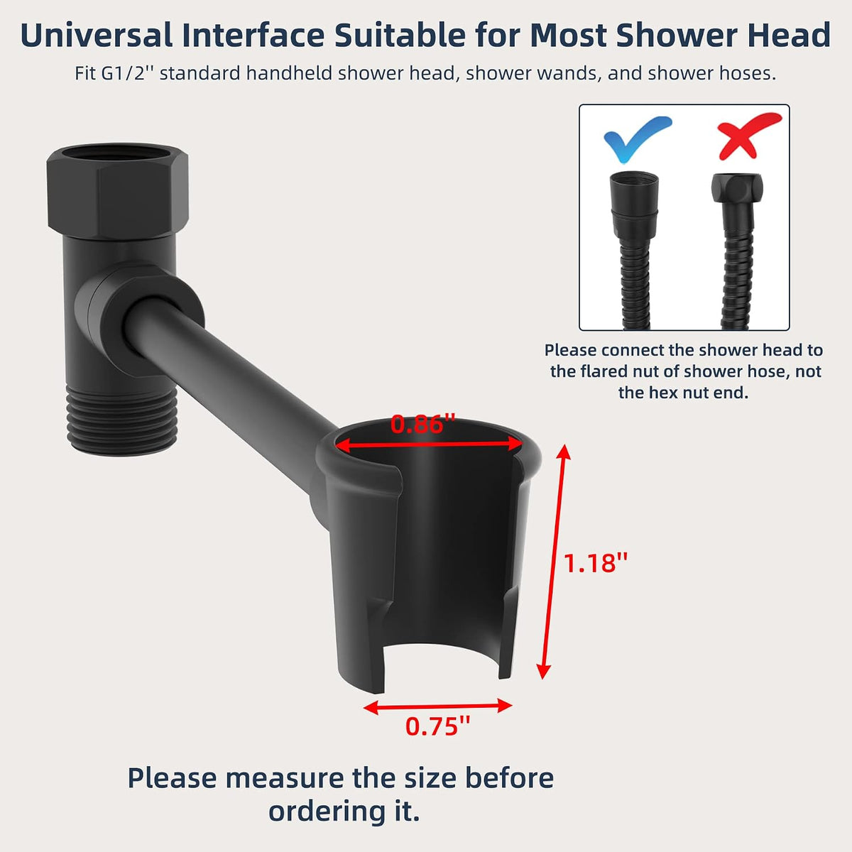 Hibbent All Metal Shower Head Holder - Solid Brass Adjustable Bracket for Handheld Showerhead, Wander, Spray - Shower Arm Mount, Matte Black