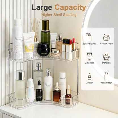 Goderewild Corner Bathroom Counter Organizer, 2-Tier Vanity Tray Shelf