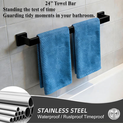 24 Inch Bathroom Towel Bar SUS304 Stainless Steel Matte Black Towel Holder Wall Mounted Heavy Duty Towel Rack Bathroom Towel Rod Modern Square Base Design(1, Matte Black, 24 Inch)