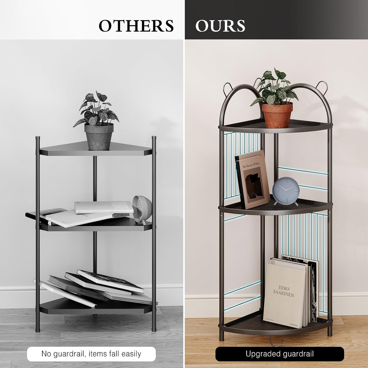 Corner Bathroom Shelf Metal Short Corner Stand Shelf Black Small Bathroom Storage Corner Shelf Unit for Toilet Shower Room 3 Tier
