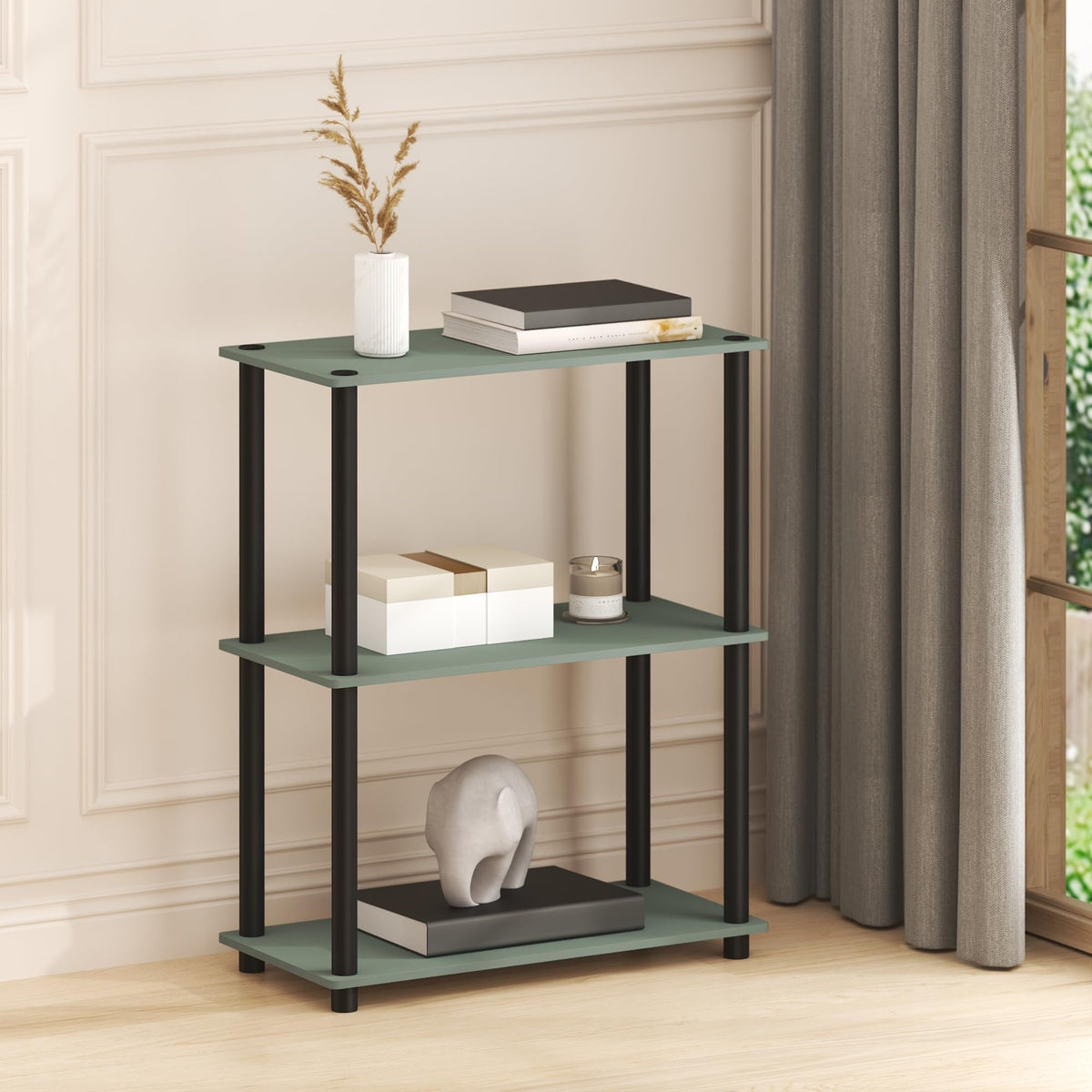 Furinno TURN-N-TUBE Corner Shelf, 5-Tier Corner Bookshelf, Open Storage Shelves, for Organization and Storage, Living Room, Home Office, Garage, Bedroom, Espresso