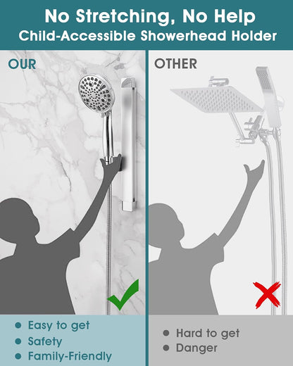 Height & Angle Adjustable Handheld Shower Head Holder, Metal Handheld Showerhead Holder, Hand Held Showerhead Holder Wall Mount, Strong Adhesive, No Drill, Suitable for Bathroom or RV, Chrome