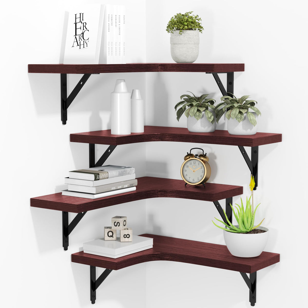 ROMGUAR CRAFT Corner Floating Shelves Wall Mounted Set of 4, Black