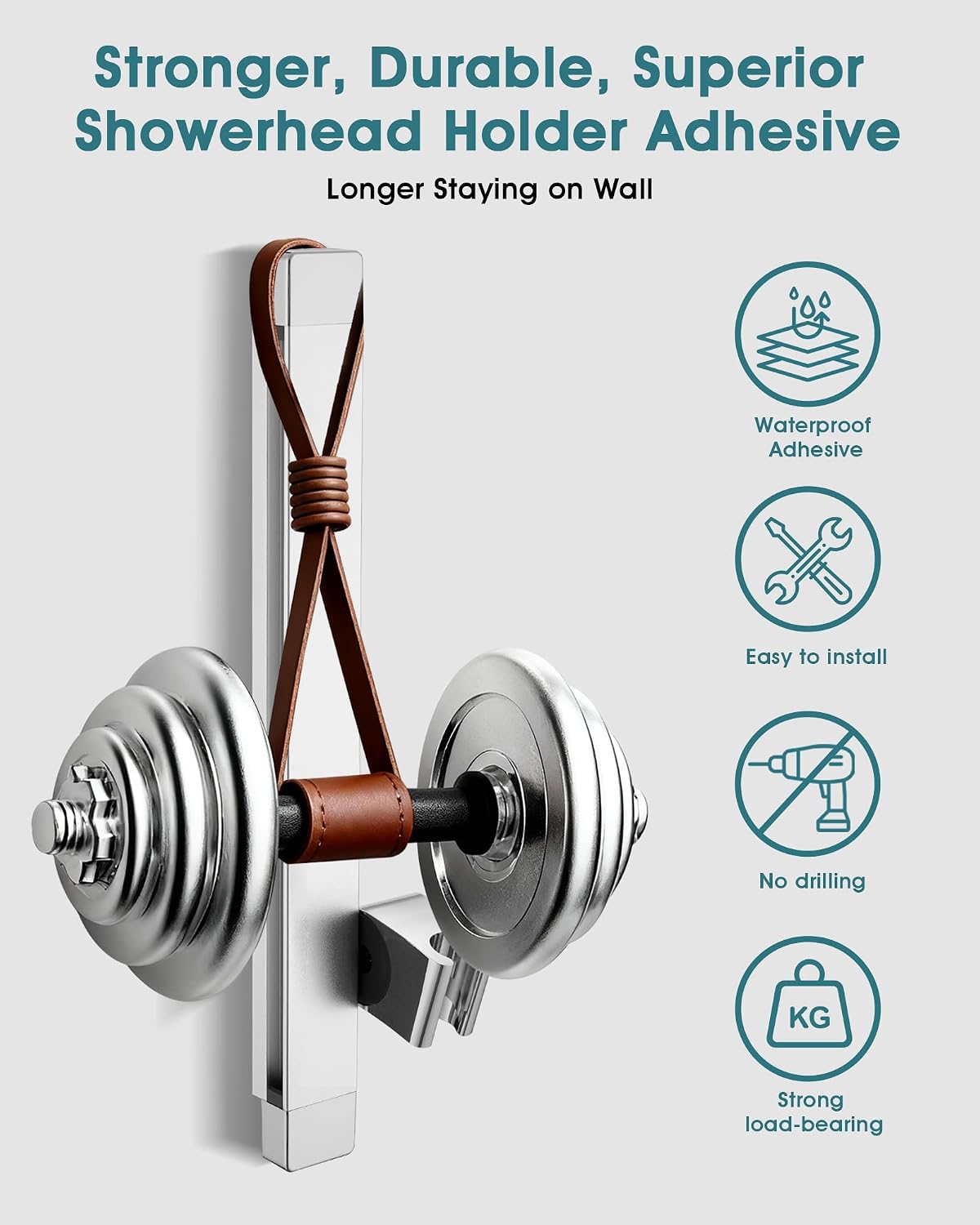 Height & Angle Adjustable Handheld Shower Head Holder, Metal Handheld Showerhead Holder, Hand Held Showerhead Holder Wall Mount, Strong Adhesive, No Drill, Suitable for Bathroom or RV, Chrome