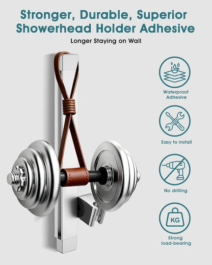 Height & Angle Adjustable Handheld Shower Head Holder, Metal Handheld Showerhead Holder, Hand Held Showerhead Holder Wall Mount, Strong Adhesive, No Drill, Suitable for Bathroom or RV, Chrome