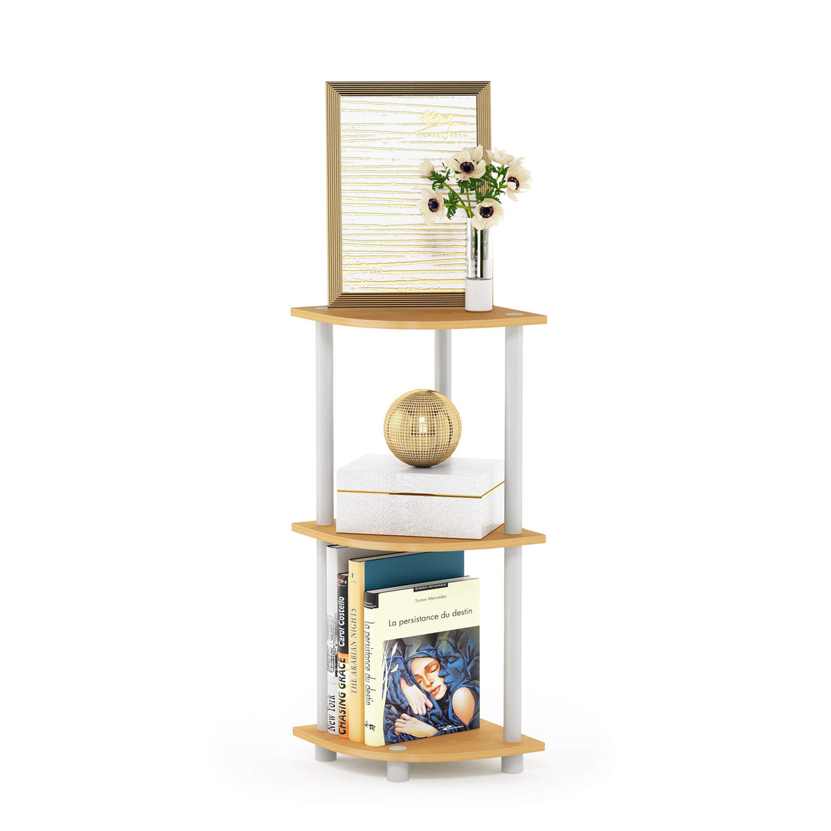 Furinno Turn-N-Tube Corner Shelf, 5-Tier Corner Bookshelf, Open Storage Shelves, for Organization and Storage, Living Room, Home Office, Garage, Bedroom, Black Espresso