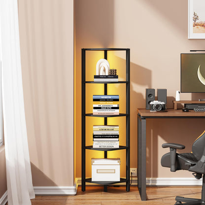 TUTOTAK Corner Shelf with LED Light, 6-Tier Corner Bookshelf